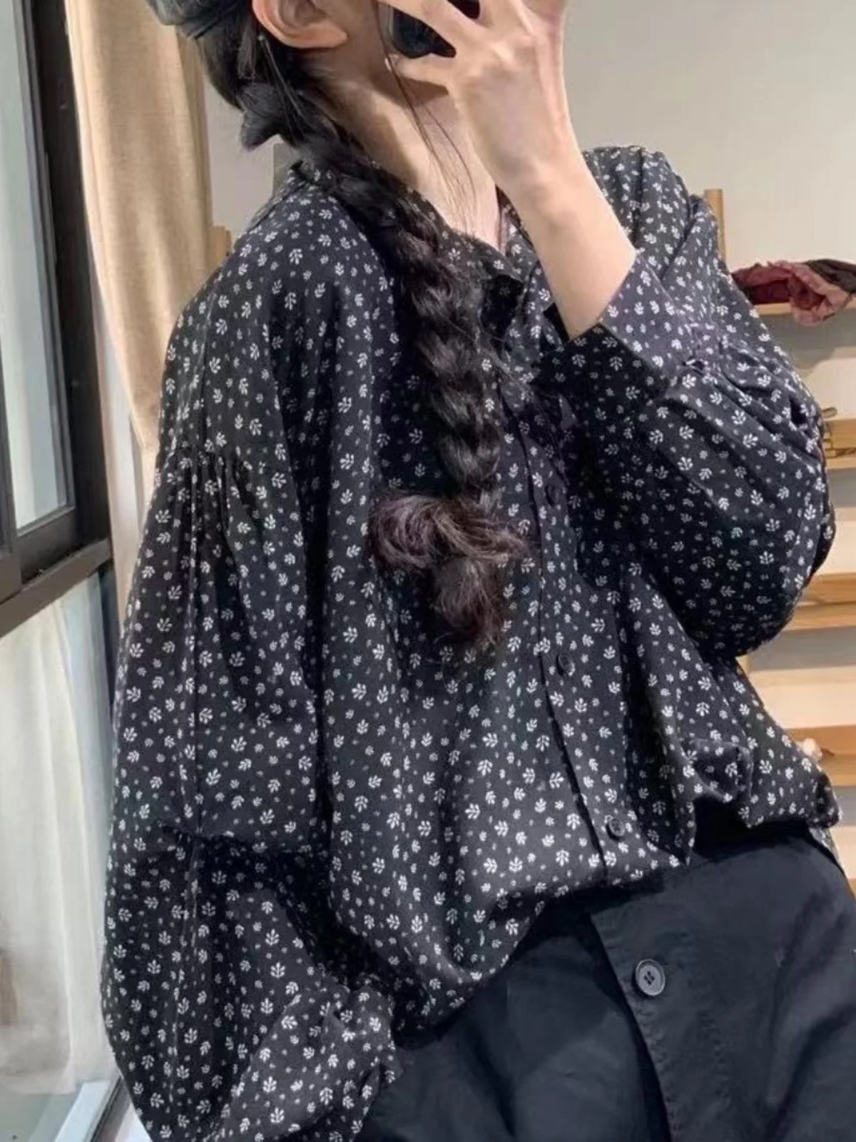 

Свободный повседневный хлопковый женский топ премиум-класса с цветочным принтом в стиле ретро, повседневный свободный женский топ из хлопка с цветочным принтом