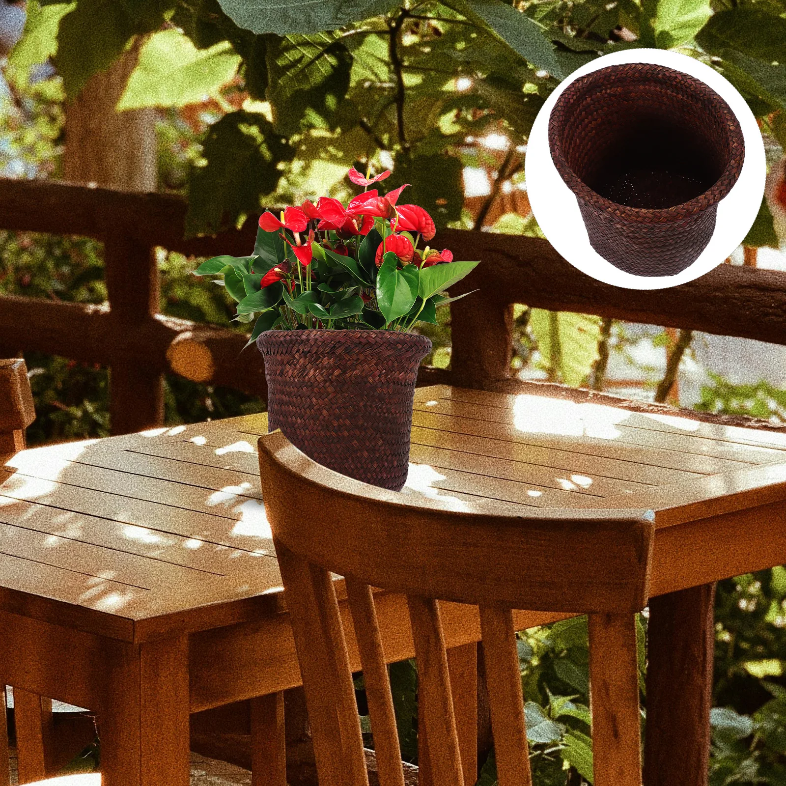 

Wicker Storage Seagrass Planter L Round 21x18cm Decorative Flower Pot Seaweed Woven Plant Holder Home ganization Plant Holder