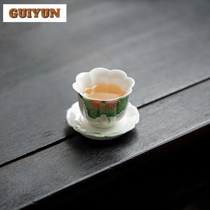 50ml Hand-painted Koi Lotus Petals Teacup Cup Saucer Set Fragrance Master Cup Chazhan Bowl with Holder Household Kung Fu Teaset