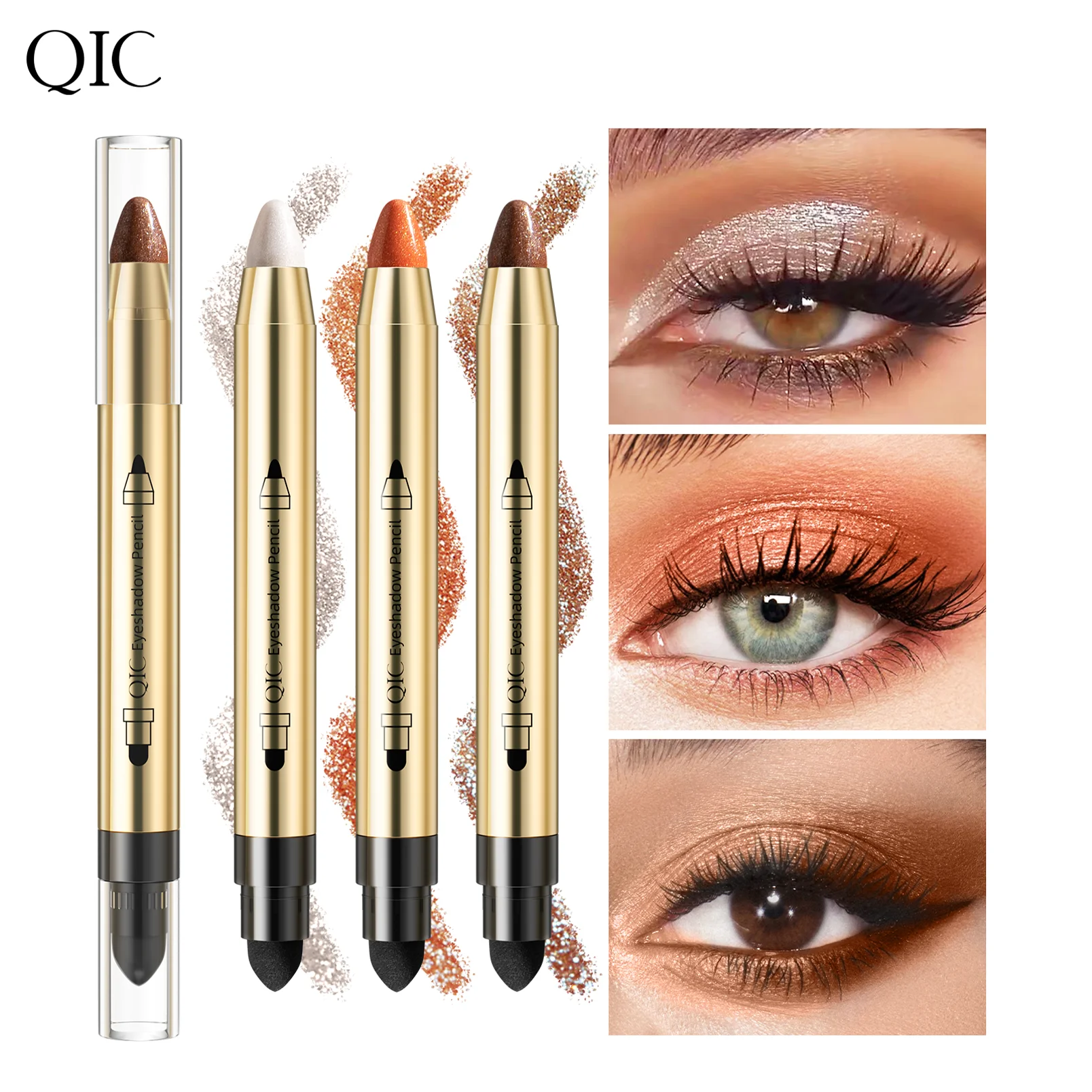 Double End Glitter Eye shadow Stick Pencil Eyeshadow Makeup Highlighter Waterproof  Shimmer Base Primer Eyebrow