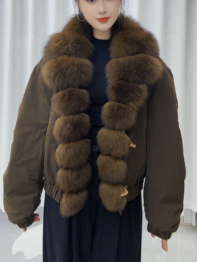 Natural Fur Coat Elegant Soft with Genuine Fur Jacket, Warm Winter Women's Goose Down Coats and Parkas with Texture Cold Weather
