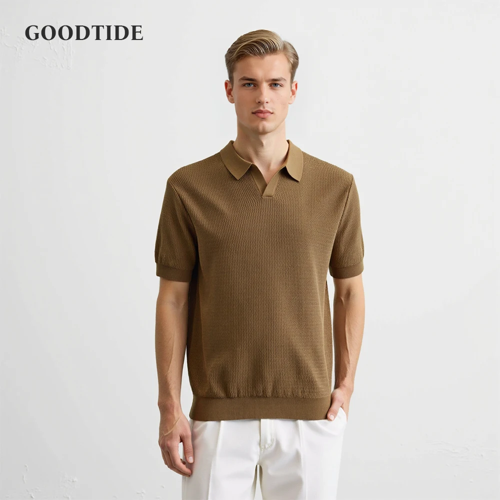 

Summer Thin Knitted Polo Shirt Casual Short Sleeve Men's Loose Fit Top Vintage Wave Texture Loose Comfortable Summer Wear