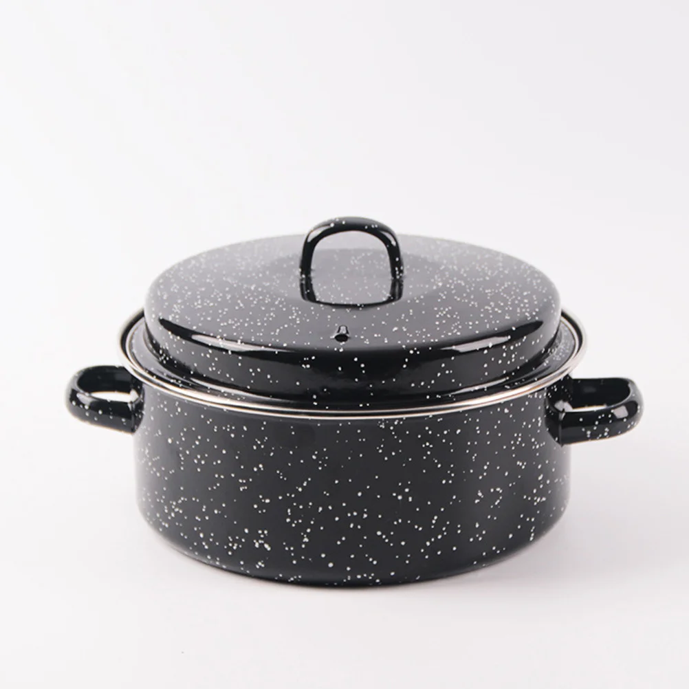 

Enameled Roasting Pot with Lid Smooth Edges Double Handle Cooking Pan Safe Convenient for Roasted Sweet Potatoes Corn