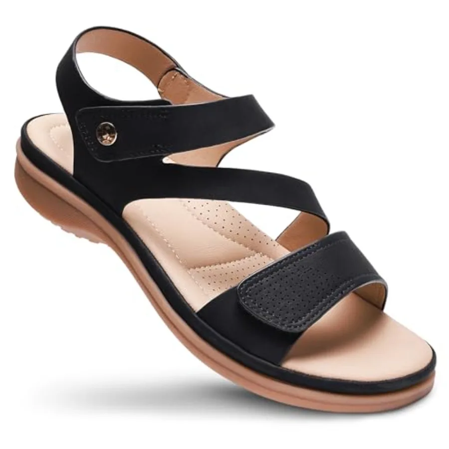 

Littleplum Womens Sandals Arch Support Comfortable Flat Sandals for Women, Summer Breathable Adjustable Orthotic Walking Shoes