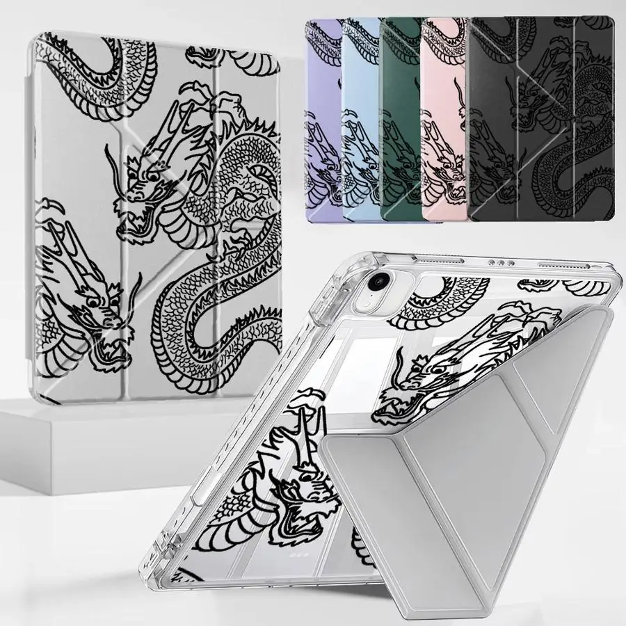 Chinese Dragon Loong Y-Fold Holder Cover Tablet Case For iPad Pro 11th 10th 9th 8th 7th 12.9inch Pro 2025 Air 4 5 M3 M2 1 2 M4