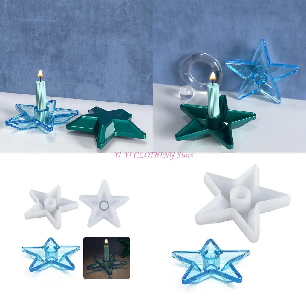 

N5KF Five-pointed Star Candlestick Epoxy Casting Silicone Mold Casting Mold DIY Craft