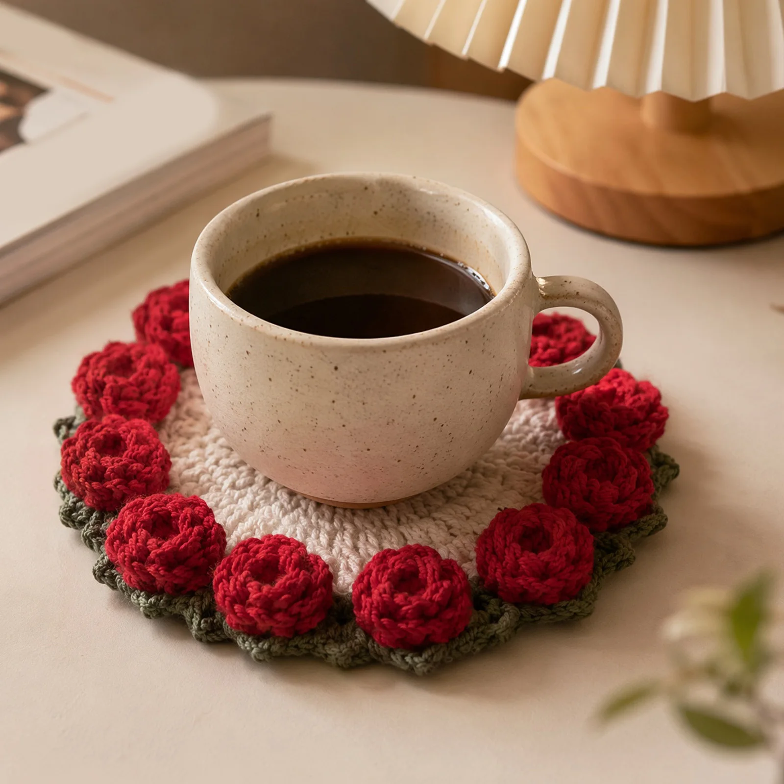 Hand Crochet Coasters Set Non-slip Hand-Knitted Rose Coasters Isolate Cup Stains Table Decor Gift for Home Dining Table Decor