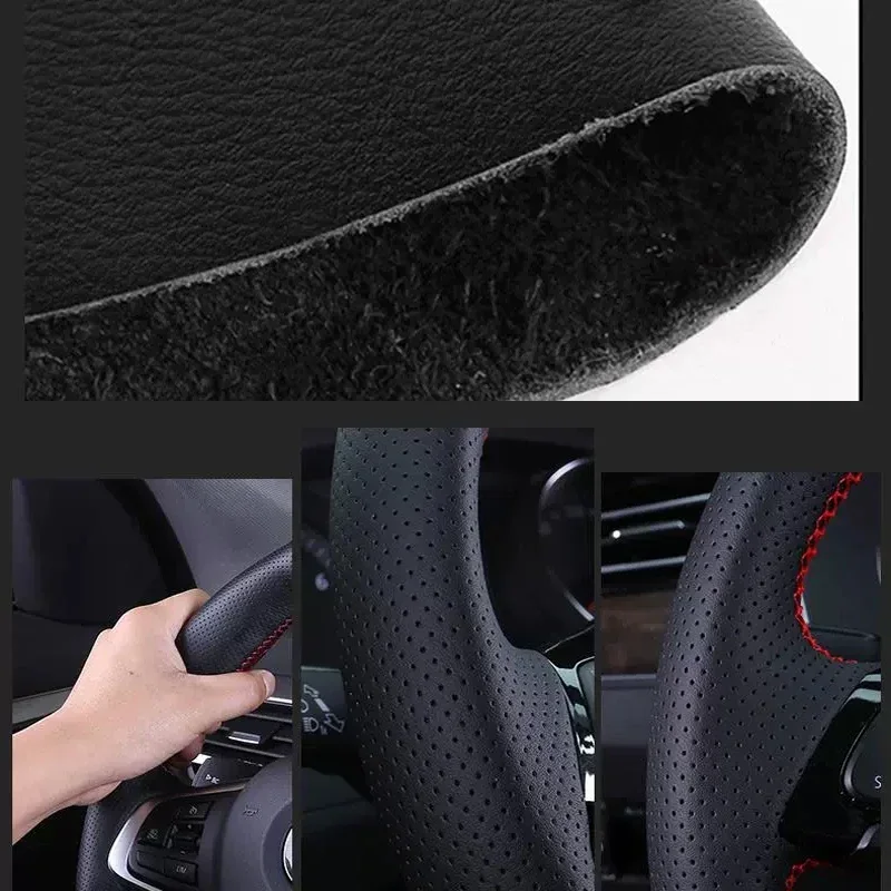 DIY Hand Sewing Car Steering Wheel Cover for JMC Yusheng S350 Car Genuine Leather Interior Accessories Black