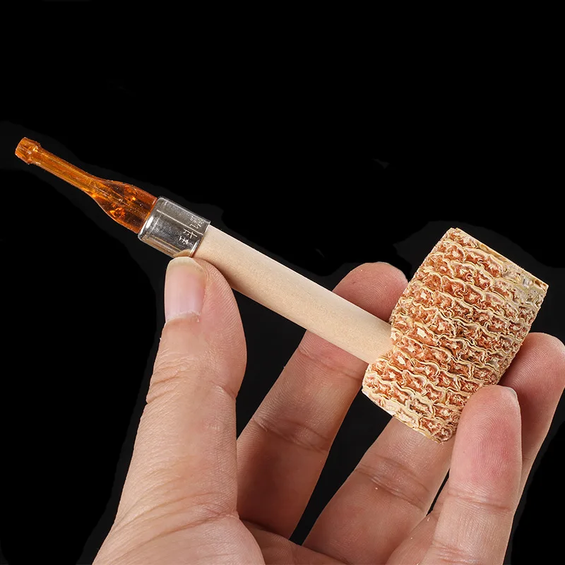 Portable and Removable Tobacco Pipe, Natural Corn Pipes, Disposable Straight Type, Creative Oval, Medium Corn Pipe, 1Pc