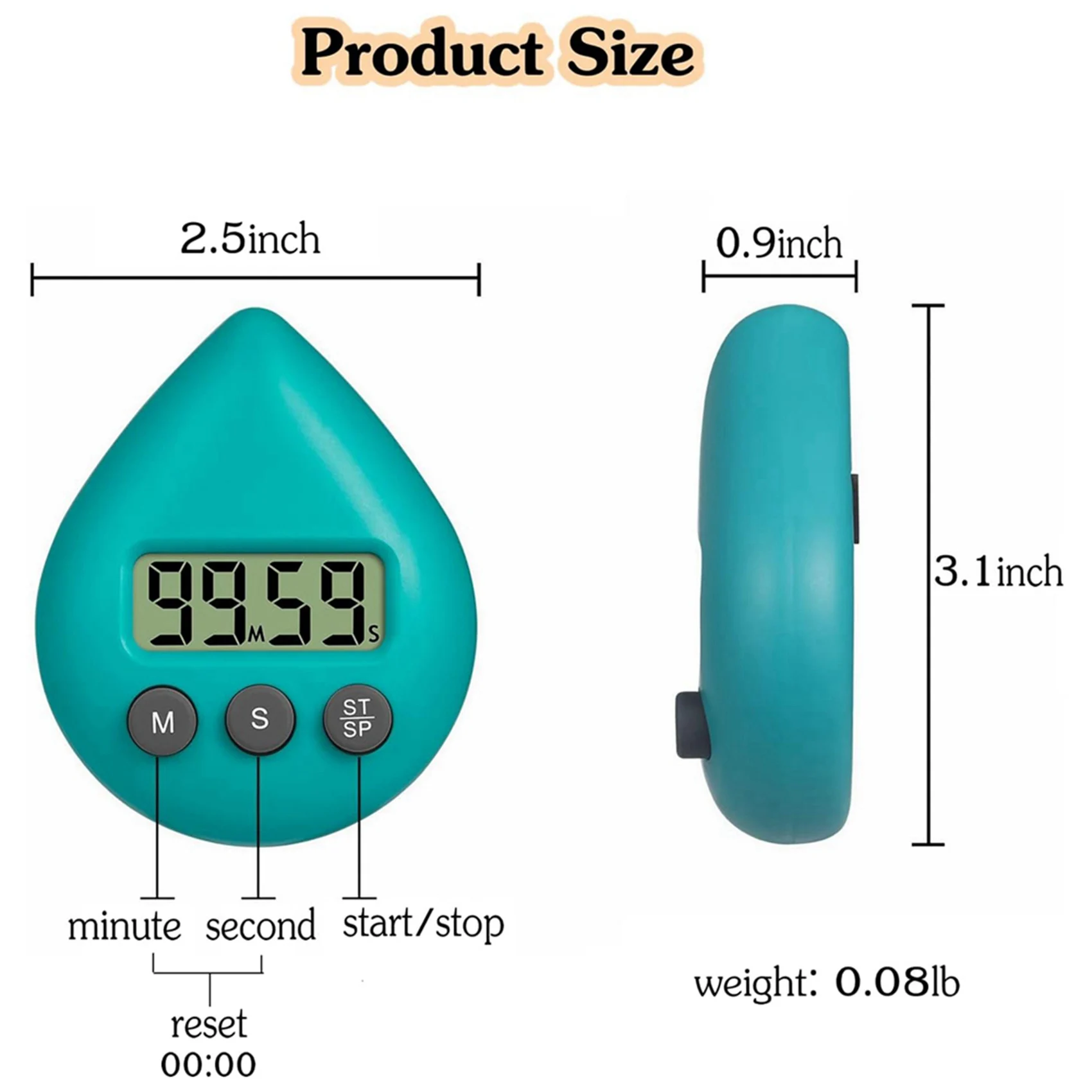 A74E-2X Silent Non-Ticking Battery Operated Shower Timer, Waterproof Digital Timer, Small Size Cute Timer Green