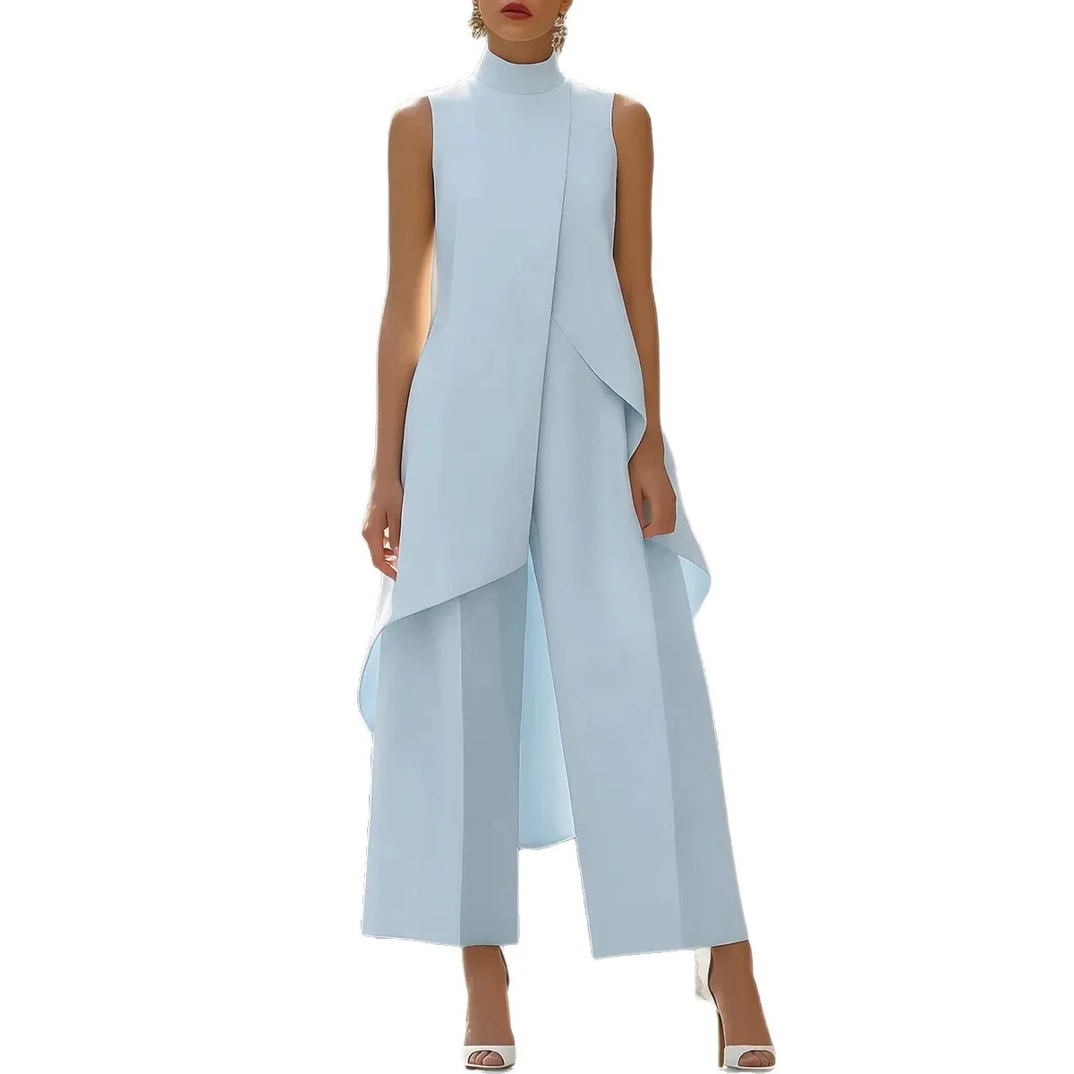 Mock Two Sleeveless Romper with Straight Leg Sweet and Fresh Women Jumpsuit Lightweight Cropped Pants Slight Stretch Spring