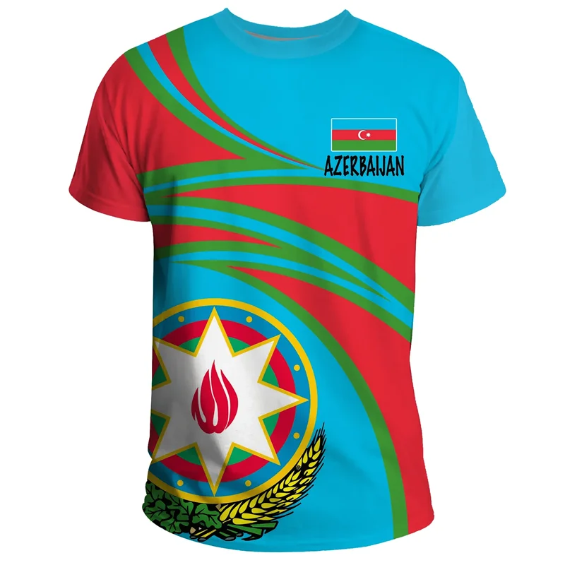Yeni Sıcak Azerbaycan Bayrağı Haritası Grafik T-shirt Sokak Sporları Spor Salonu Üstleri Azerbaycan Amblemi 3D Baskı Düğmeleri Tees Giyim