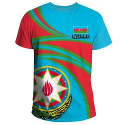 New Hot Azerbaijan Flag Map Graphic T-shirt Street Sports Fitness Gym Tops Azerbaijani Emblem 3D Printing Buttons Tees Clothing