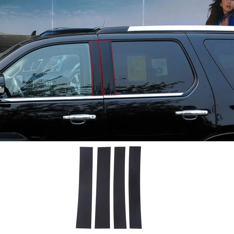 

For Cadillac Escalade 2007-2014 PC Black Car Door Window Center B Pillar Post Trim Cover Sticker Car Accessories