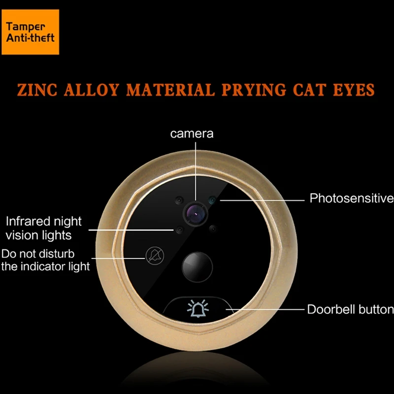 Visor de cámara de mirilla de puerta con pantalla a Color TFT de 2,4 pulgadas, cámara de vídeo con timbre, visión nocturna PIR, gran angular de 160