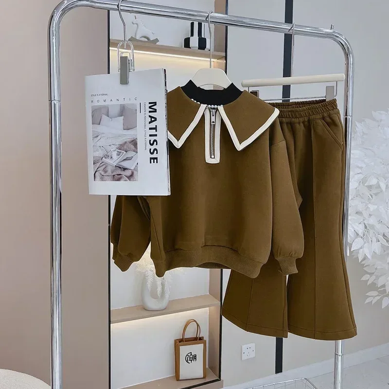 Ensemble de Vêtements pour Enfant Fille de 3 à 7 Ans, Haut à Manches sulfà Revers et Pantalon Large, Boutique, 2 Pièces