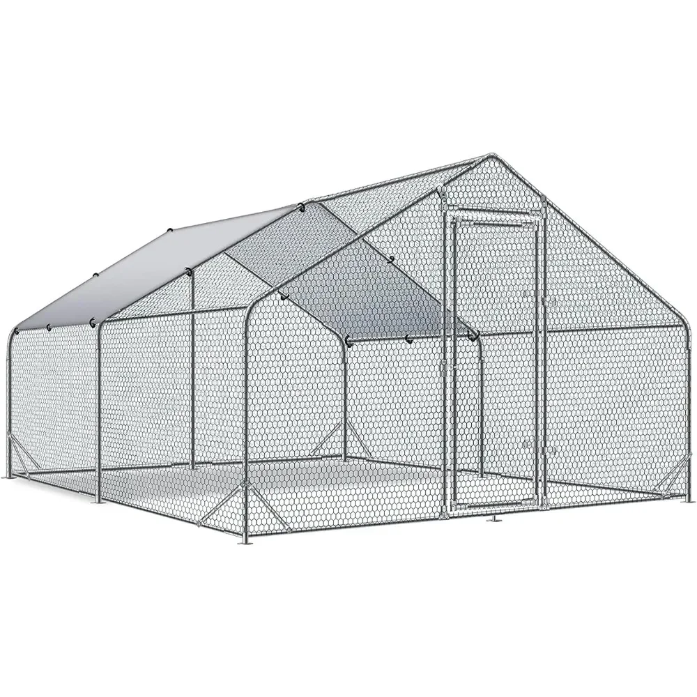 

10’ W X 13’ L X 6.5’ H Chicken Coop, Walk-in Poultry Cage Hen House with Waterproof & Anti-UV Cover, Heavy Duty Chicken Runs