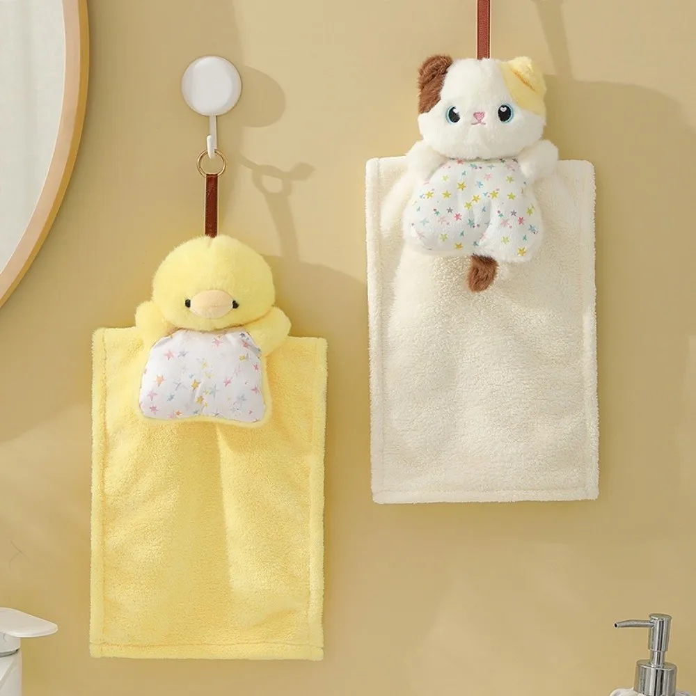 Absorbent Towel Cartoon Hanging Hand Towel Hanging Handkerchief Thickened Penguin Kitchen Cute Wipe Cloth for Kitchen Bathroom