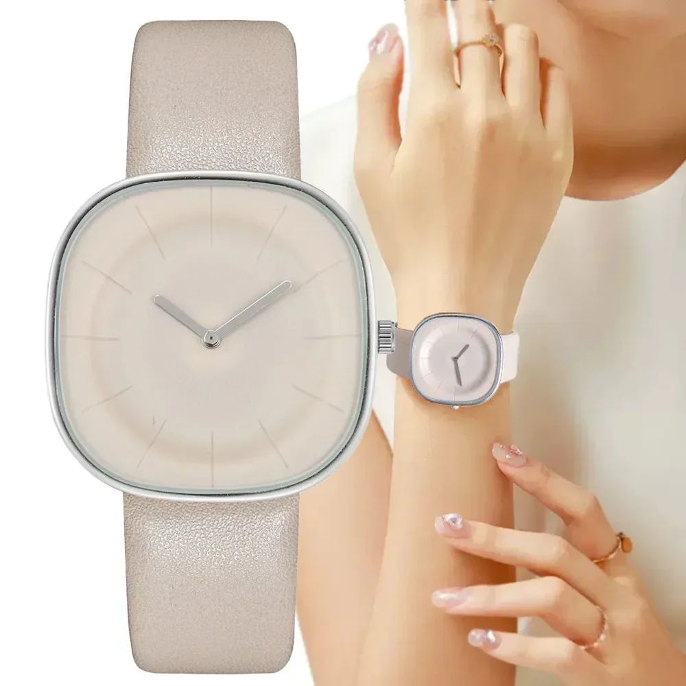 

2023 Fashion Brand Women's Watch Simple Casual Simple Square 2 Needle Watch for Women Quartz Beige Leather Strap Girls Gift