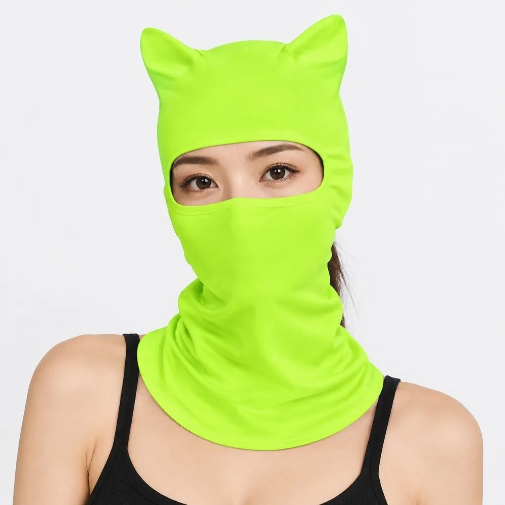 Cute Polyester Fiber Cat Ear Face Mask Sun Protector Soft Neck Gaiter Quick Dry Bandana Hood Hat Full Face Cover Cycling