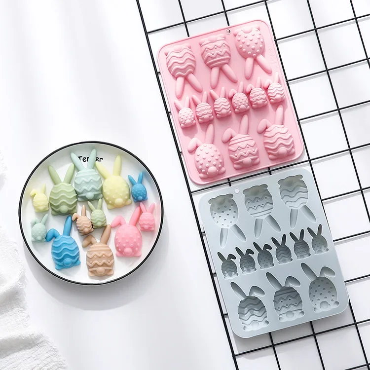 12 Holes of Different Sizes Easter Egg Rabbit Shape Silicone Mold  Chocolate Mold Ice Cube Cake Mould  Baking Accessories