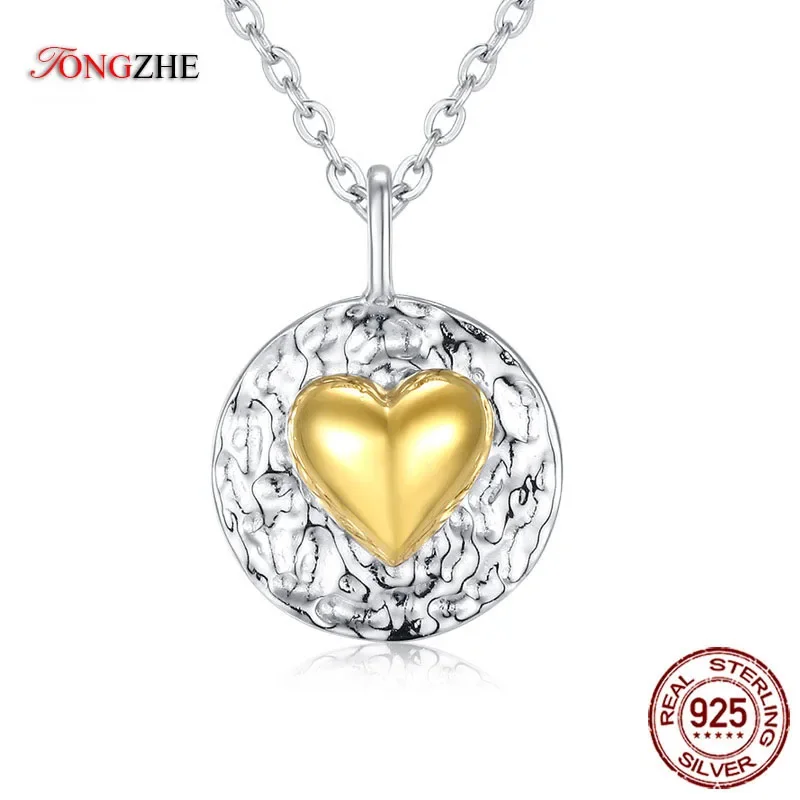 

TONGZHE New Brand 925 Sterling Silver Pendant Necklaces Round Ripple Gold Heart Love Bulgaria Jewelry for Women Bijoux KLTN084-1