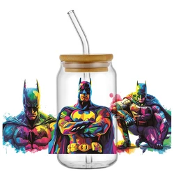 Miniso 3D Superhero UV DTF Cup Wrap Sticker para gafas liberbey de 16oz, lavable, DIY Mug, pegatina de transferencia de dibujos animados