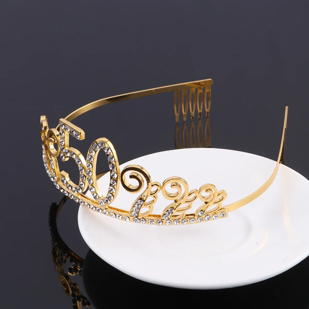 The Crown Crystal Tiara Queen Simple Comb Birthday Golden Rhinestone Headbands Women's