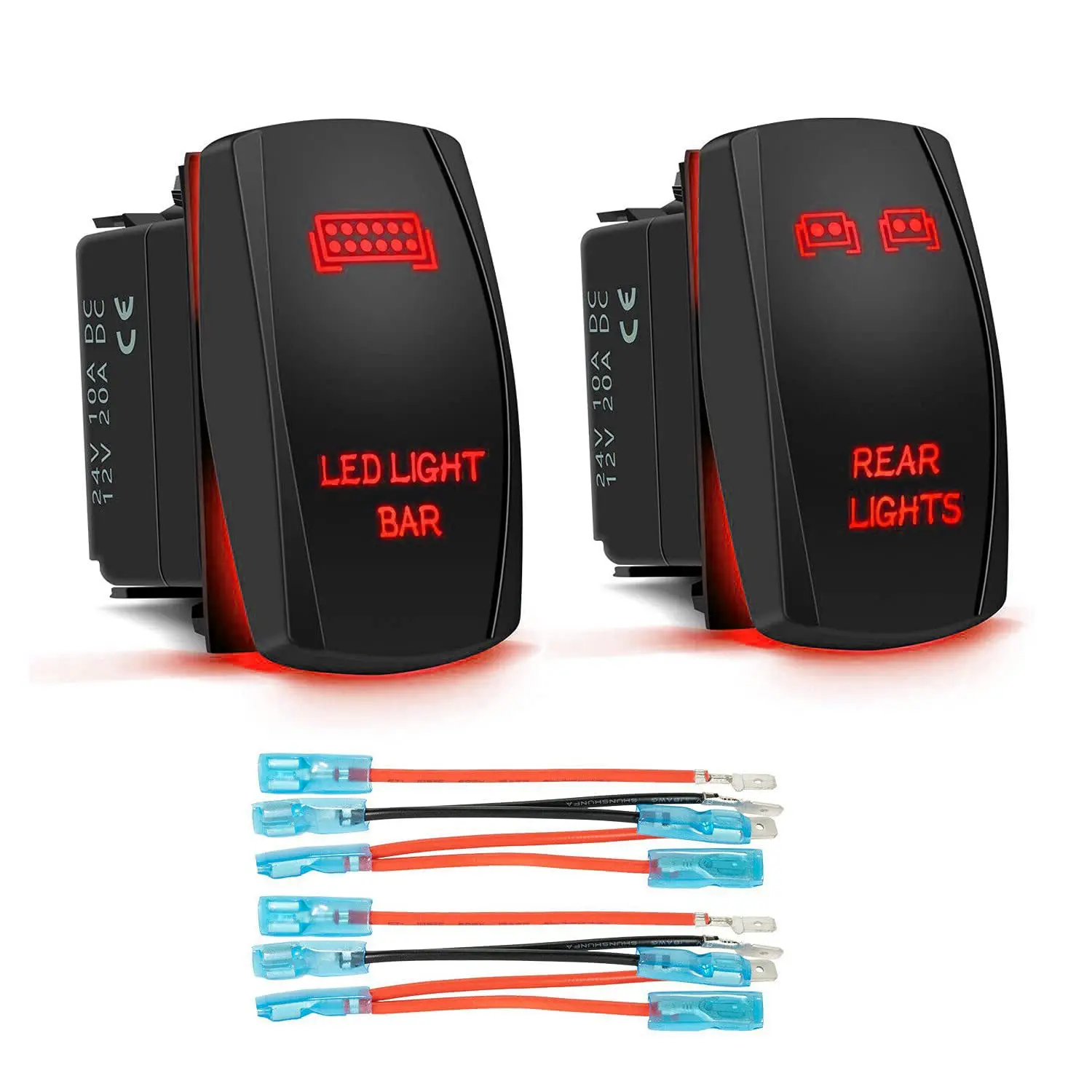 Rocker Switch SPST 5 Pin Dish Toggle On/Off Waterproof Marine Rocker Switch 12V 24V With Wires