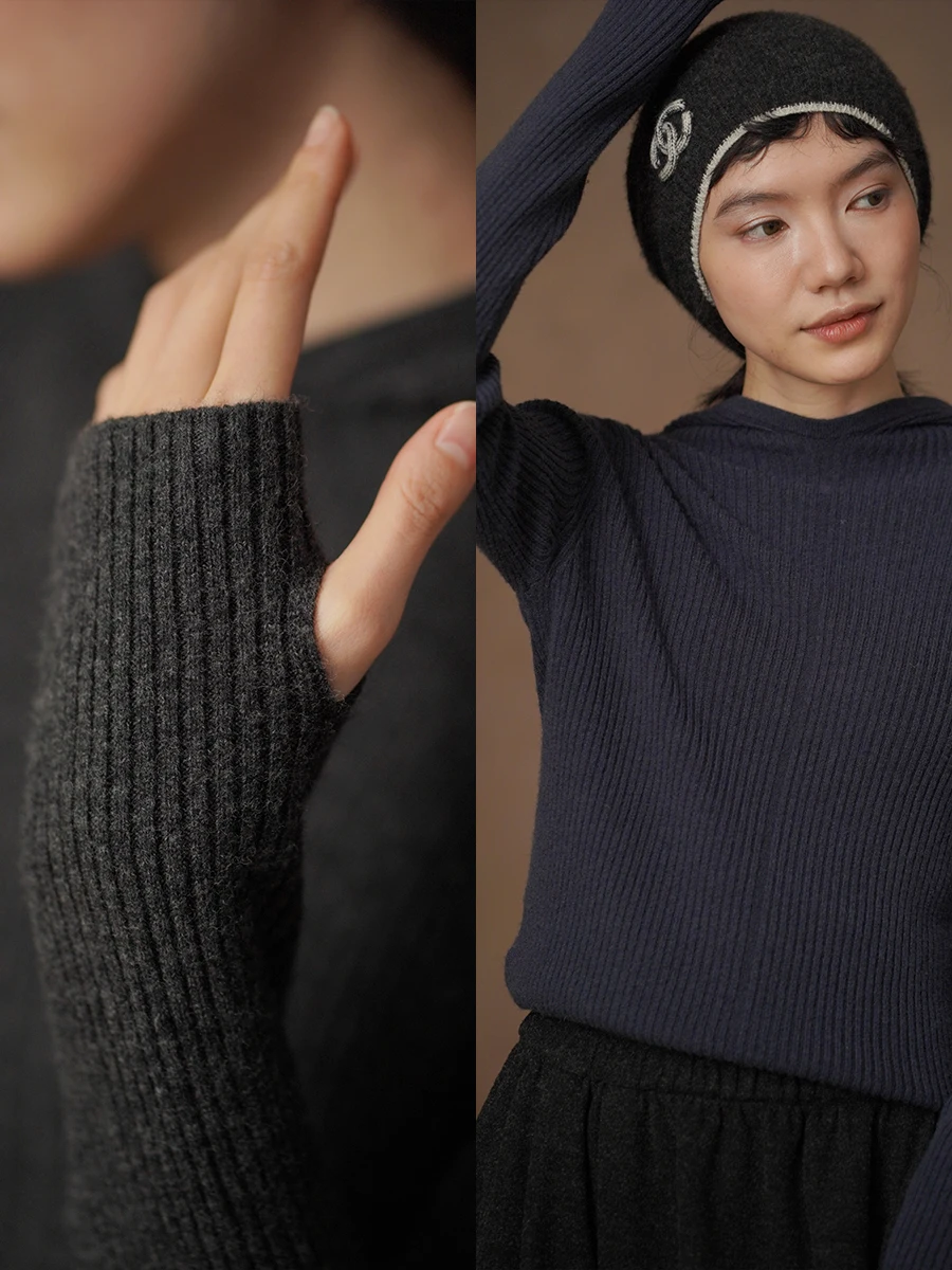 

Теплый трикотажный топ Hacikis Miss Slim Fit из 100% шерсти с подкладкой из флиса, с капюшоном, для многослойных образов, повседневный, свободный крой, длинный рукав...