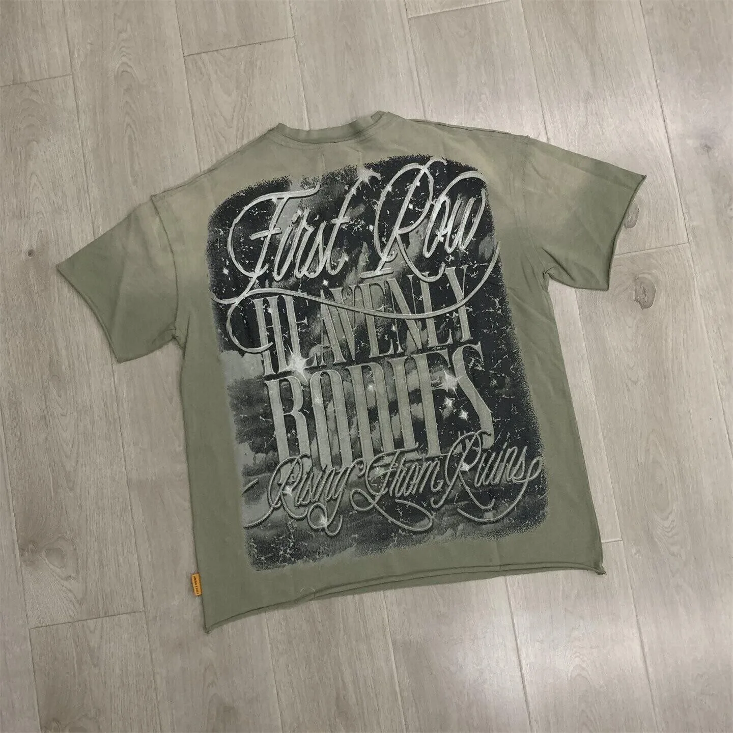 First Row Retro Hip-Hop Style Beaded Letter Print Short-Sleeved T-Shirt Loose Vintage Casual Shirt Trend