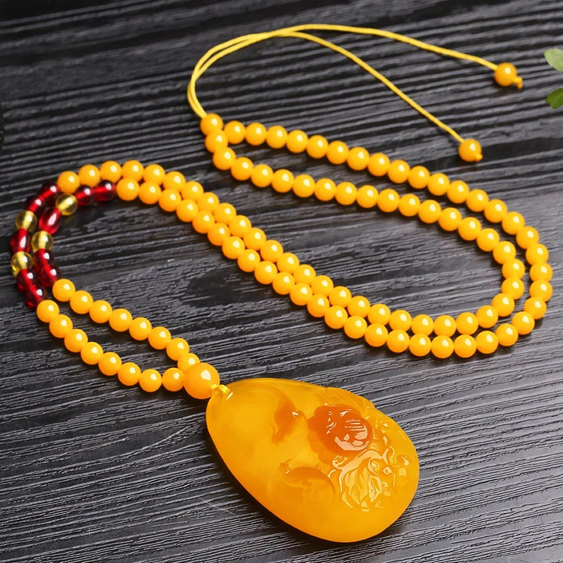 Second-generation gift pendant water drop amber honeycomb sweater necklace for men and women