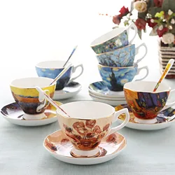 Van Gogh Art Painting Coffee Mugs Saucer Dish Spoon The Starry Night Sunflower The Sower Irises SaintRemy Coffee Tea Cups Suit