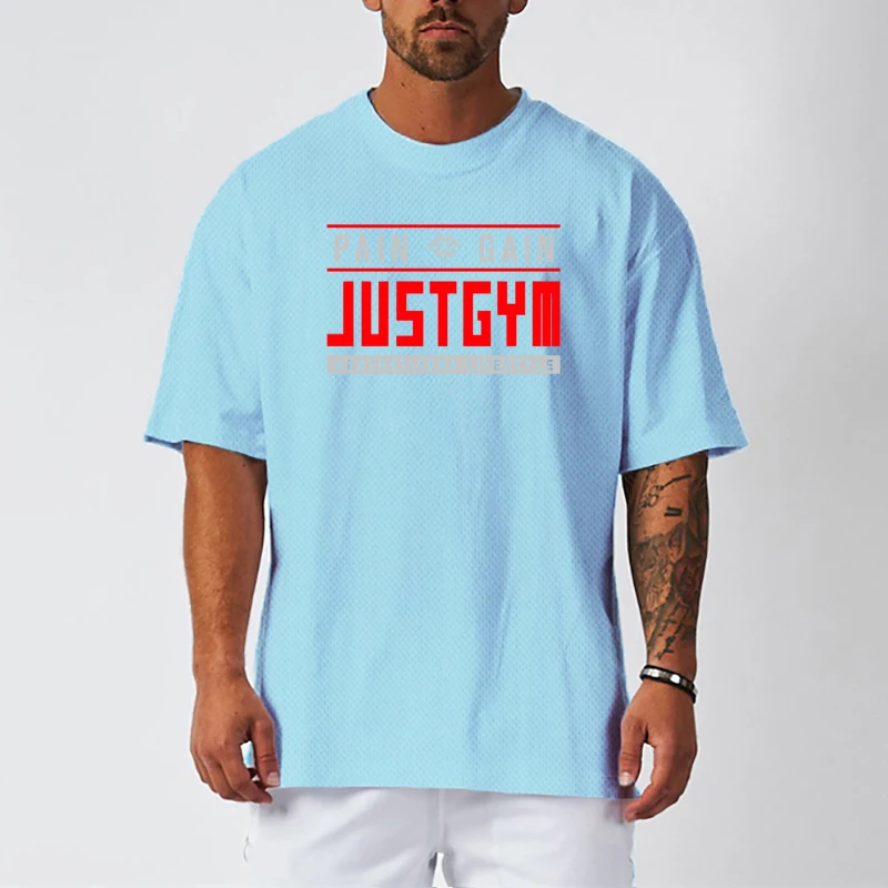 Men's Fashion Print High Quality O Neck Loose Oversized Running T-Shirts Gym Fitness Casual Short Sleeve Summer Quick Dry Tops
