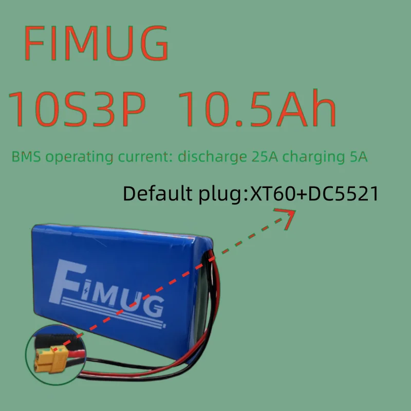 بطارية ليثيوم FIMUG 36V 10.5Ah 10S3P - سعة عالية قابلة لإعادة الشحن للسكوتر الكهربائي بقدرة 500 وات، مع موصل BMS، DC+XT60 #1