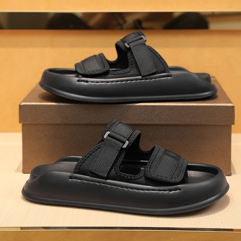 Men's thick-sole casual slides slippers summer soft-sole outdoor beach shoes quick-drying breathable lightweight sports slippers