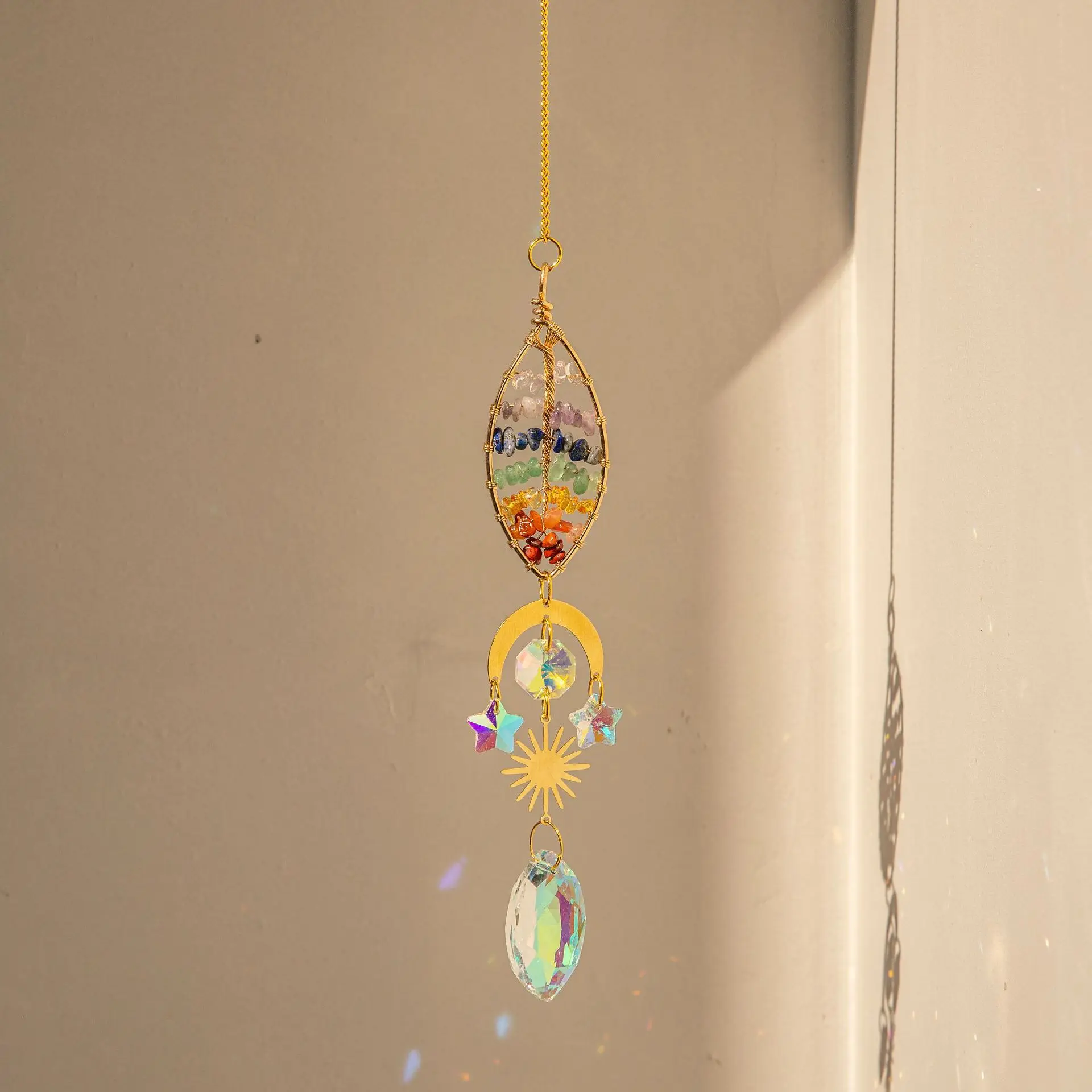 Sun catcher Kristall Leben Baum hängen Dekor Glasmalerei Mond Chakra Regenbogen Maker Licht fänger für Garten Outdoor-Dekoration