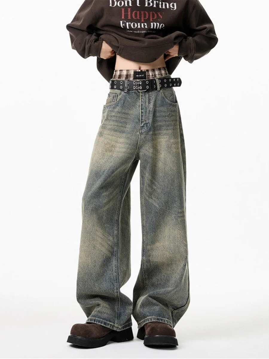

Retro American Washed Wide Leg Jeans Men Winter Trendy Cleanfit Straight Loose Fit Versatile Jeans Cotton Polyester Blend