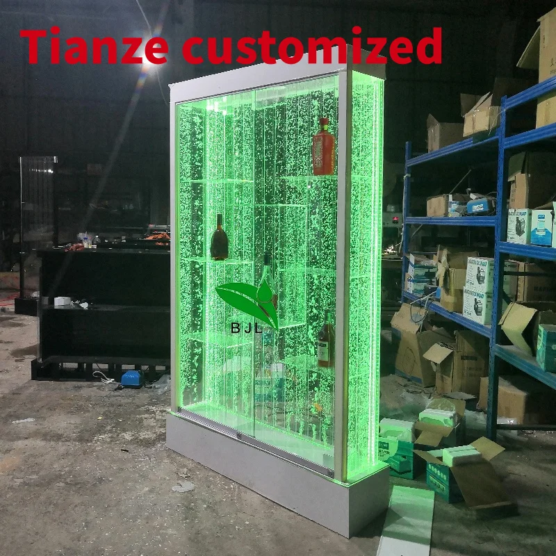 (Customized) nightclub bar furniture LED light up acrylic water bubble wall wine bar cabinet