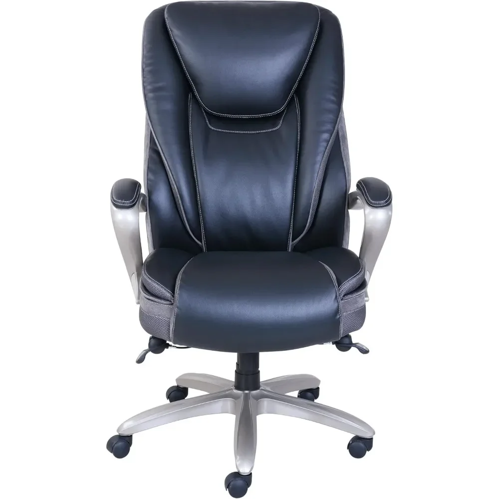 Big & Tall Ergonomic Bonded Leather High-Back Office Chair, Black/Silver