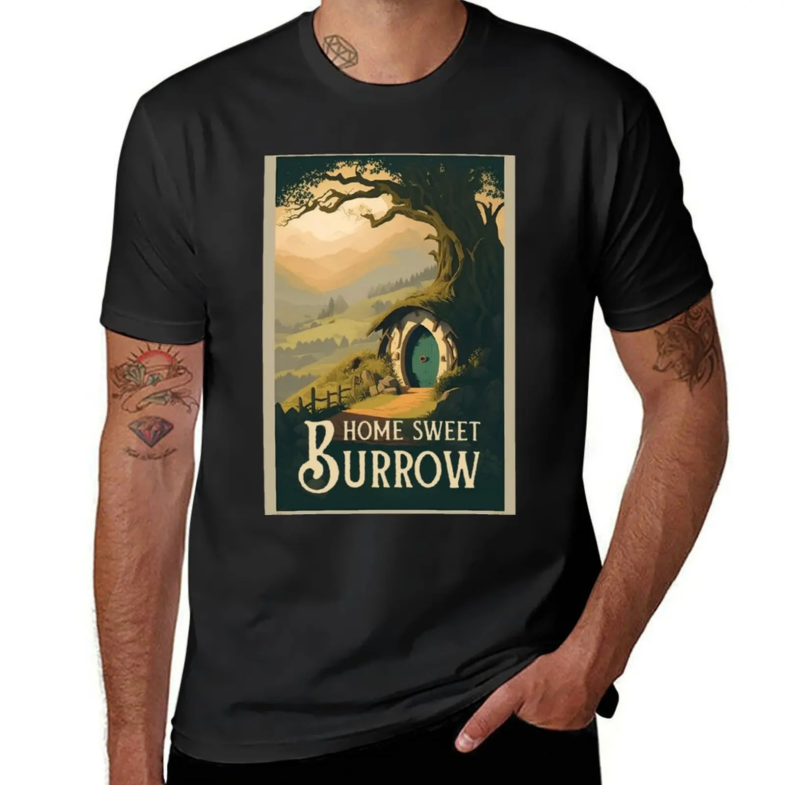 Home Sweet Burrow - Round Doors - Halfling Hole III - Fantasy Funny T-Shirt new edition plus sizes mens plain t shirts