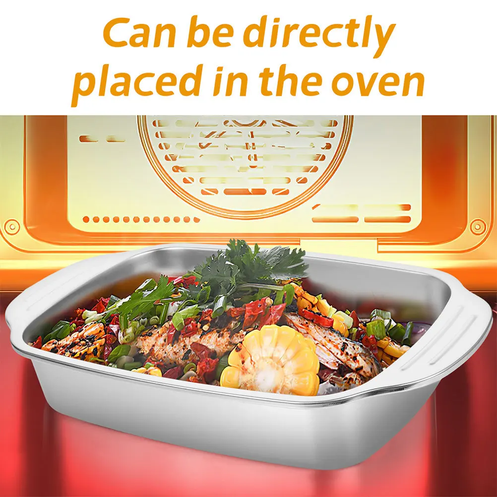 

1pc Stainless Steel Roasting Pan Portable Rectangular Tray For Grilling Fish Small Lobsters Easy Clean Baking Dish Cooking