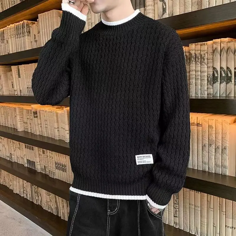 Blue Crewneck Knit Sweater Male Pink Round Collar Men\'s Clothing Black Pullovers Business Long Sleeve 100% Ugly Sale Fun X Mode