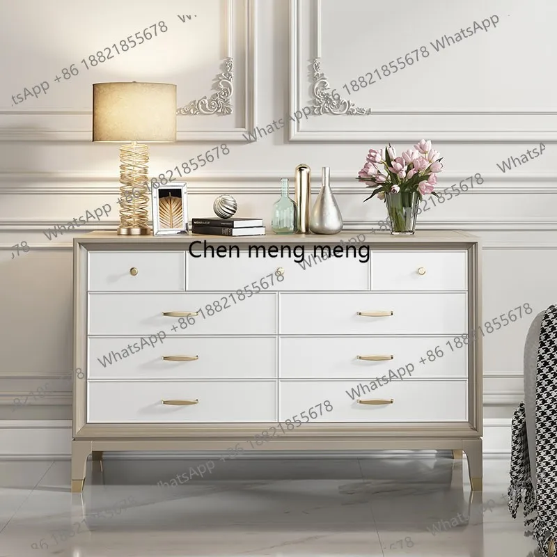 

American Style Solid Wood Nine-Drawer Cabinet Bedroom Storage Entrance Cabinet Living Room French Hotel Furniture
