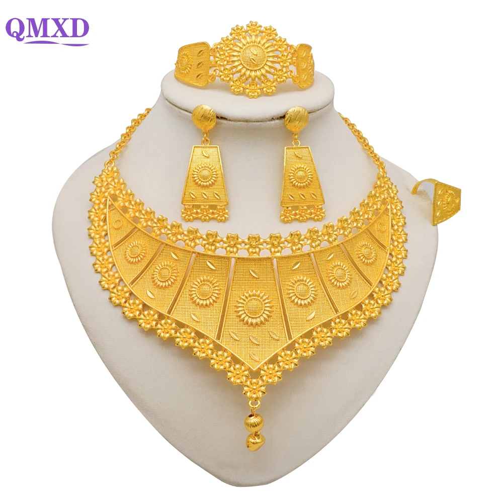 

Fashion Dubai Gold Color Jewelry Sets For Women Nigerian Costume Gold Color Bridal Necklace Sets Ethiopian Wedding Gifts