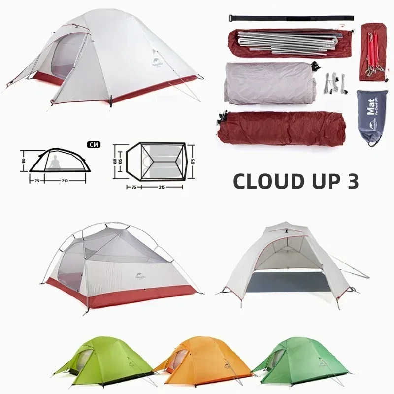 Naturehike Cloud Up  3 Hiking Tent Ultralight Portable Waterproof Tent Professional Backpacking Hiking Tent Outdoor Equipment