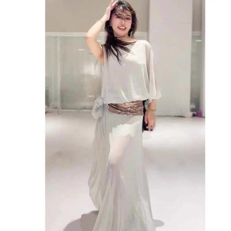Trajes de dança do ventre personalizados baladi folk novo saidi videira pessoal vestido de dança oriental roupas de desempenho robe branco
