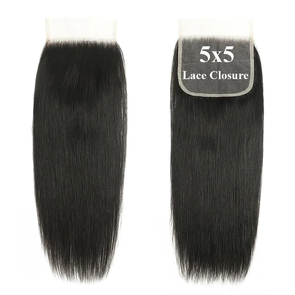 5x5 Lace Closure Transparent Lace Frontal Closure Swiss Lace 100% Human Hair Hand Tied Straight Free Part Brazilian Hair