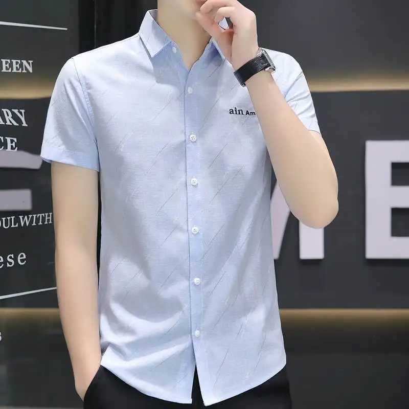 

Summer Men's Ultra-Thin Short Sleeve Shirt Ice Silk Gradient Color Square Collar Versatile Handsome Clothing for Daily Use
