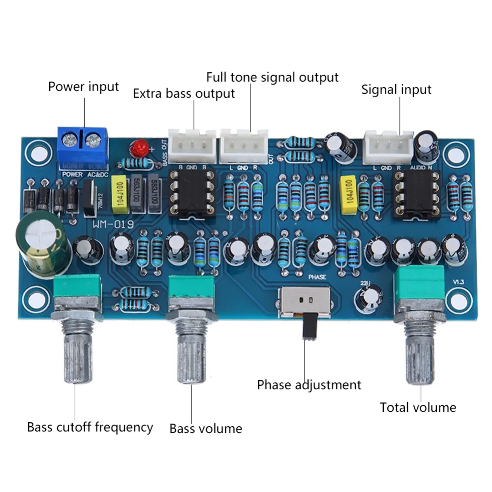 NE5532 78M12 Preamp Board DC 12-30V / AC 9-20V Independent Interfaces Low Pass Filter Blue Precise Sound Control